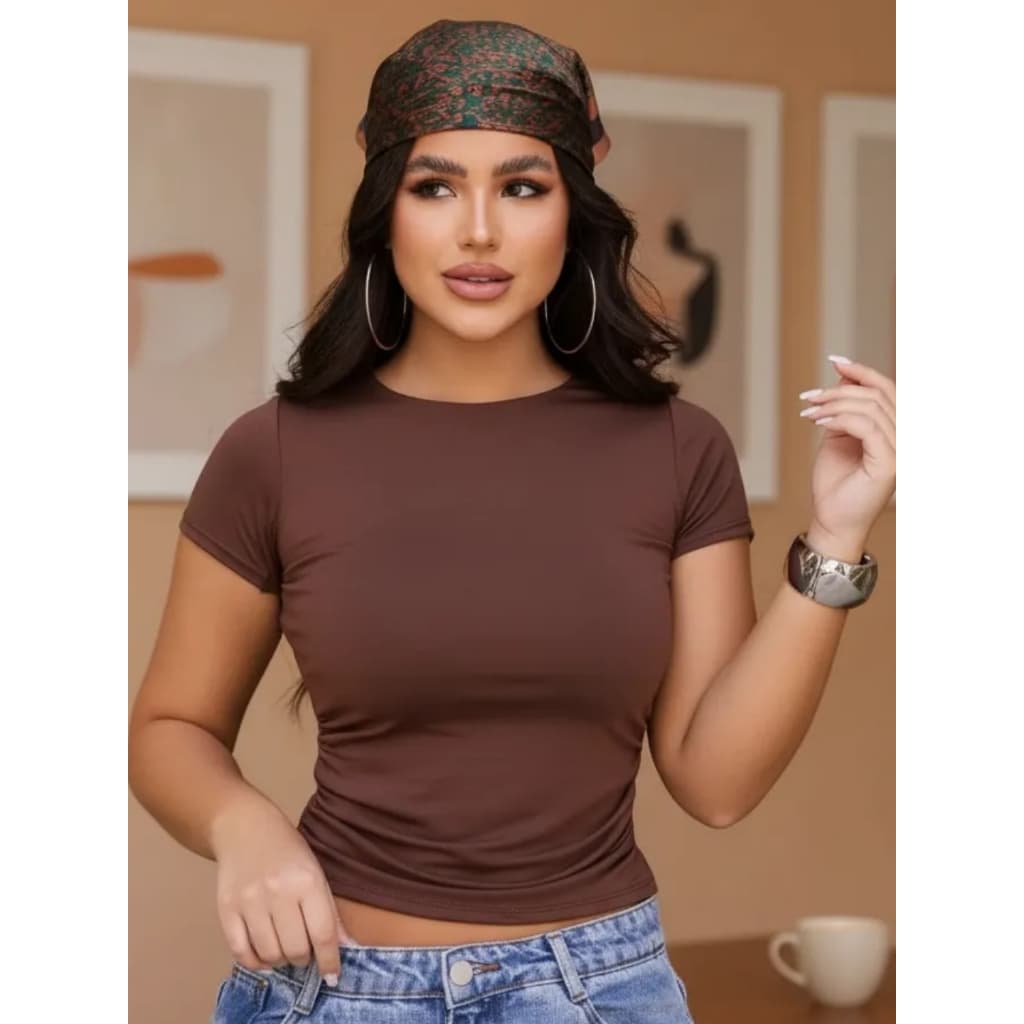 Baby Tee Feminina Blusinha Slim Camiseta Drapeada Lateral