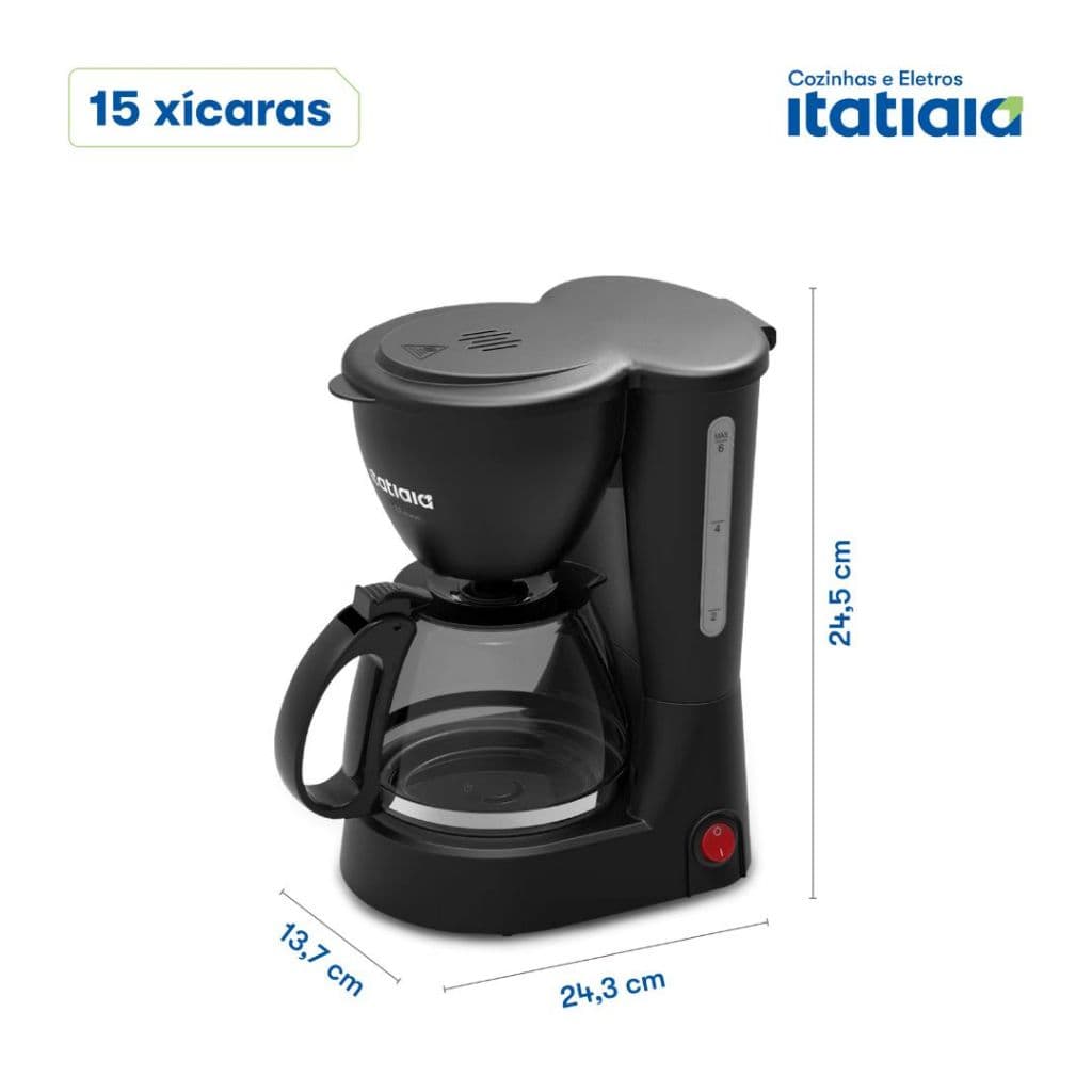 Cafeteira Elétrica Itatiaia 30 Xícaras 800W Preta Filtro Permanente Jarra de Vidro Corta Pingos 127v ou 220v