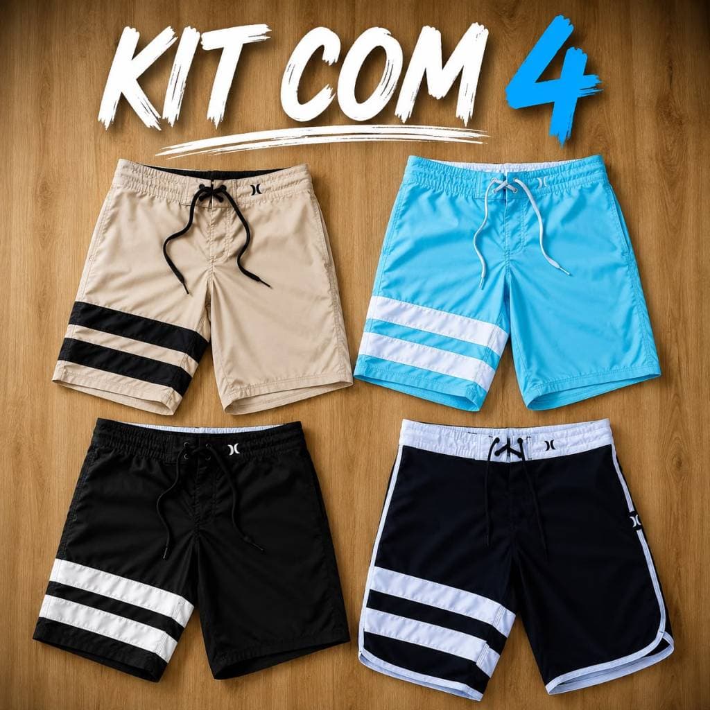 Kit 4 Bermudas Phanton Surf Masculino Tactel Elastano tecido leve e confortável treinos Praia Verão Casual Promoção