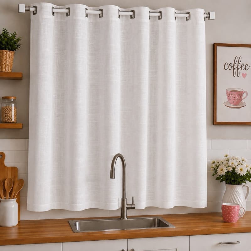 Cortina Voil Linho Flame 1,50x1,20 Para cozinha Com Ilhós Folha Única