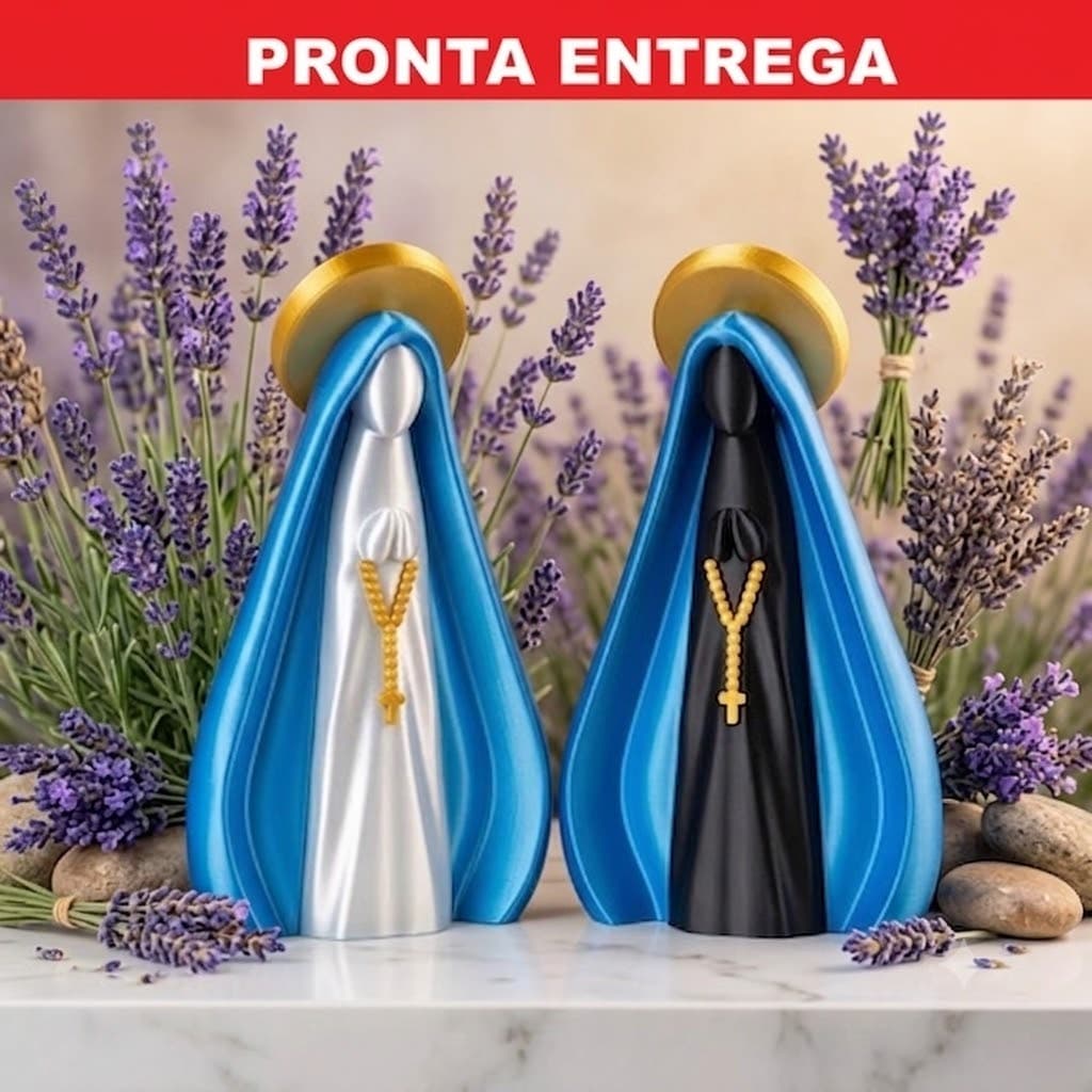 Escultura Decorativa Nossa Senhora Aparecida com Manto Azul 16cm - Amor, Fé, Devoção, Religião Católica - Minimalista