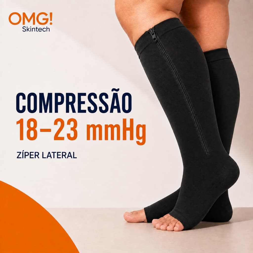 Meia Ortopédica preta ( 18-23mmHg )3/4 Com Zíper Compressão Graduada Varizes ANTITROMBO Skintech