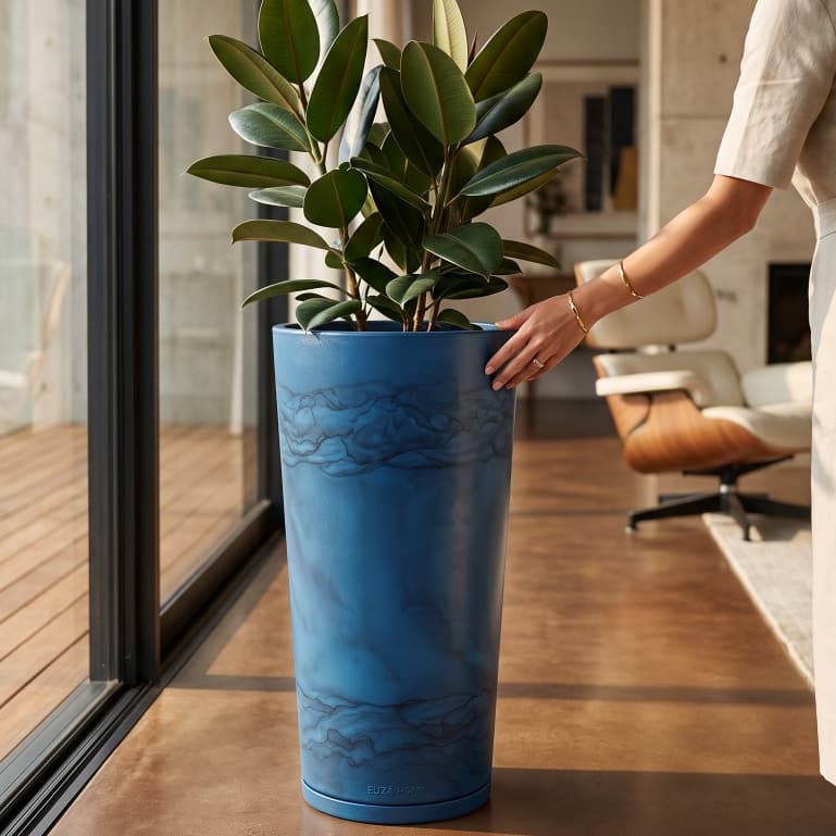 Vaso Grande 75 cm de Polietileno para Plantas Coluna Redonda Cone Lisa Moderna Jardim Sala Com Prato
