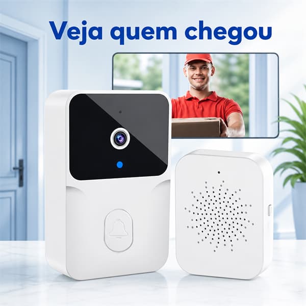 Campainha Inteligente Com Vídeo WiFi Sem Fio Câmera HD Visão Noturna Interfone Pelo Celular Segurança Residencial
