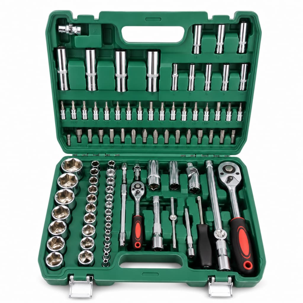 Kit 94 Peças Soquete Catraca Reversível Aço CR-V JUMLEE para Mecânica Automotiva e Reparos