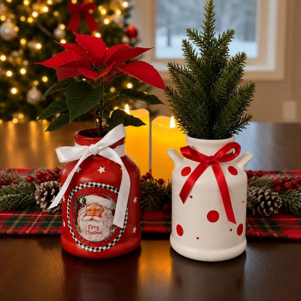 2 Vasos Cerâmico Enfeite Natal Decoração Casa Sala Cozinha