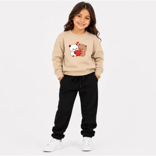Agasalho Duas Peças Calça e Blusa Conjunto Infantil Premium Várias Cores Estampa Dois Ursinhos Coração