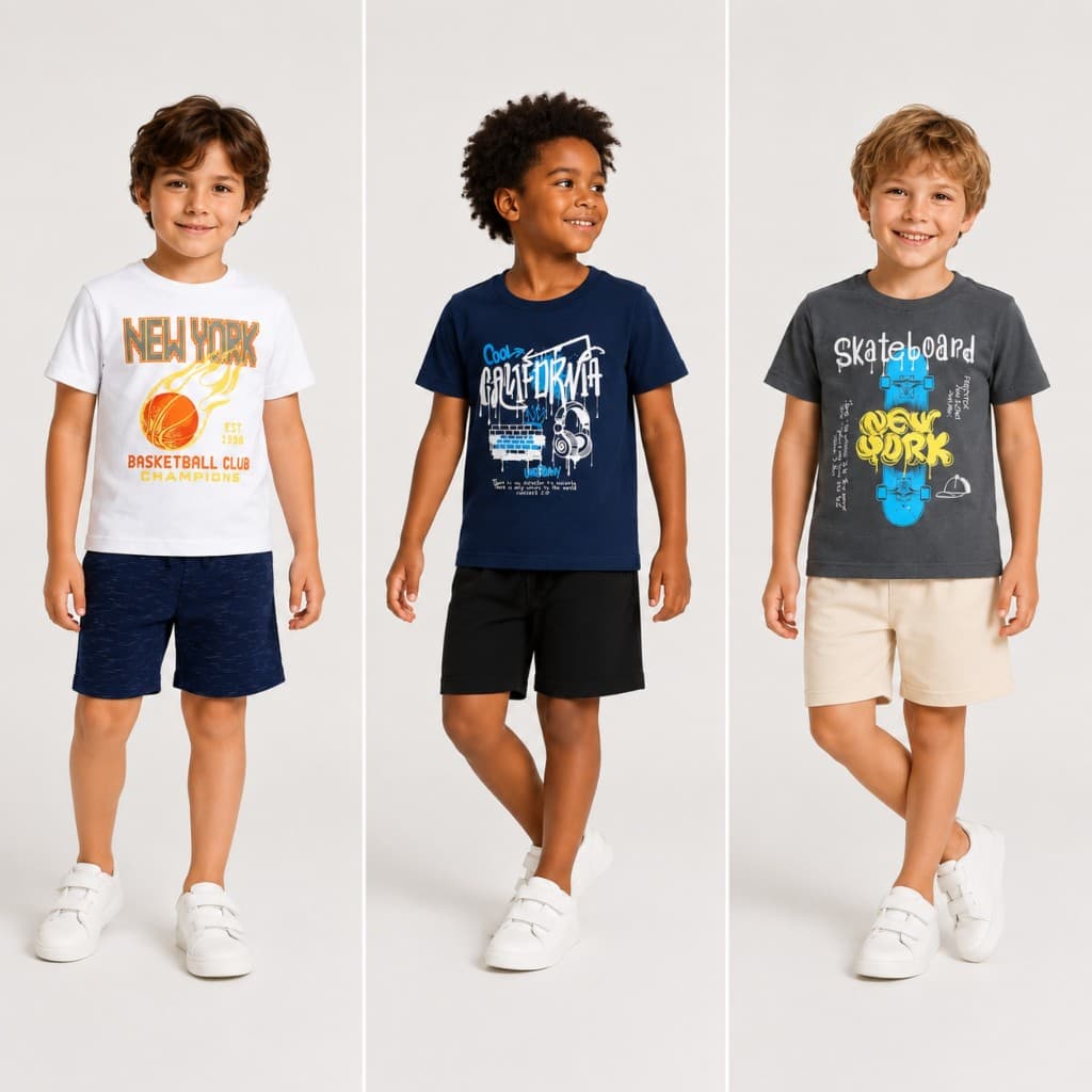 Kit 2 ou 4 Conjuntos Infantil Masculino Sortido Verão Blusa + Bermuda Tam. 1 ao 8 Anos Conjunto Infantil Menino