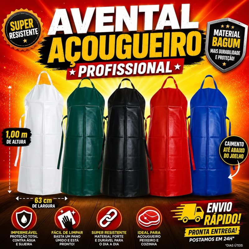 Avental Açougueiro Profissional Impermeável Cozinha Resistente Bagum Dagu Confecções