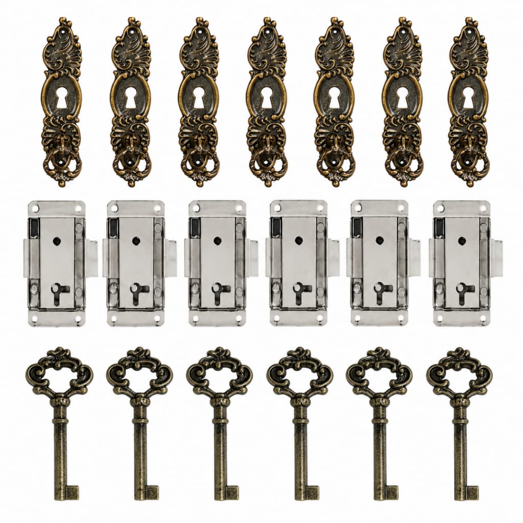 Kit 6 Fechaduras Colonial para Armário e Guarda-Roupa Chave Antiga Zamac OURO VELHO