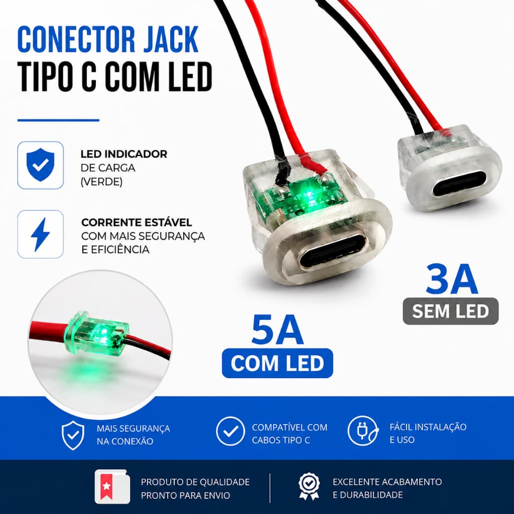 Conector USB Jack Fêmea Rabicho DIY Moto Carro Caixa de Som Eletrônica Projetos -Versões Com ou Sem LED