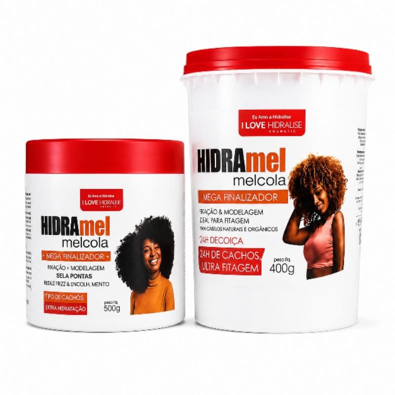 Hidra Mel Mel Cola Mega Finalizador 500g + 400g Fitagem Cachos Definidos Antifrizz Hidratação 24h