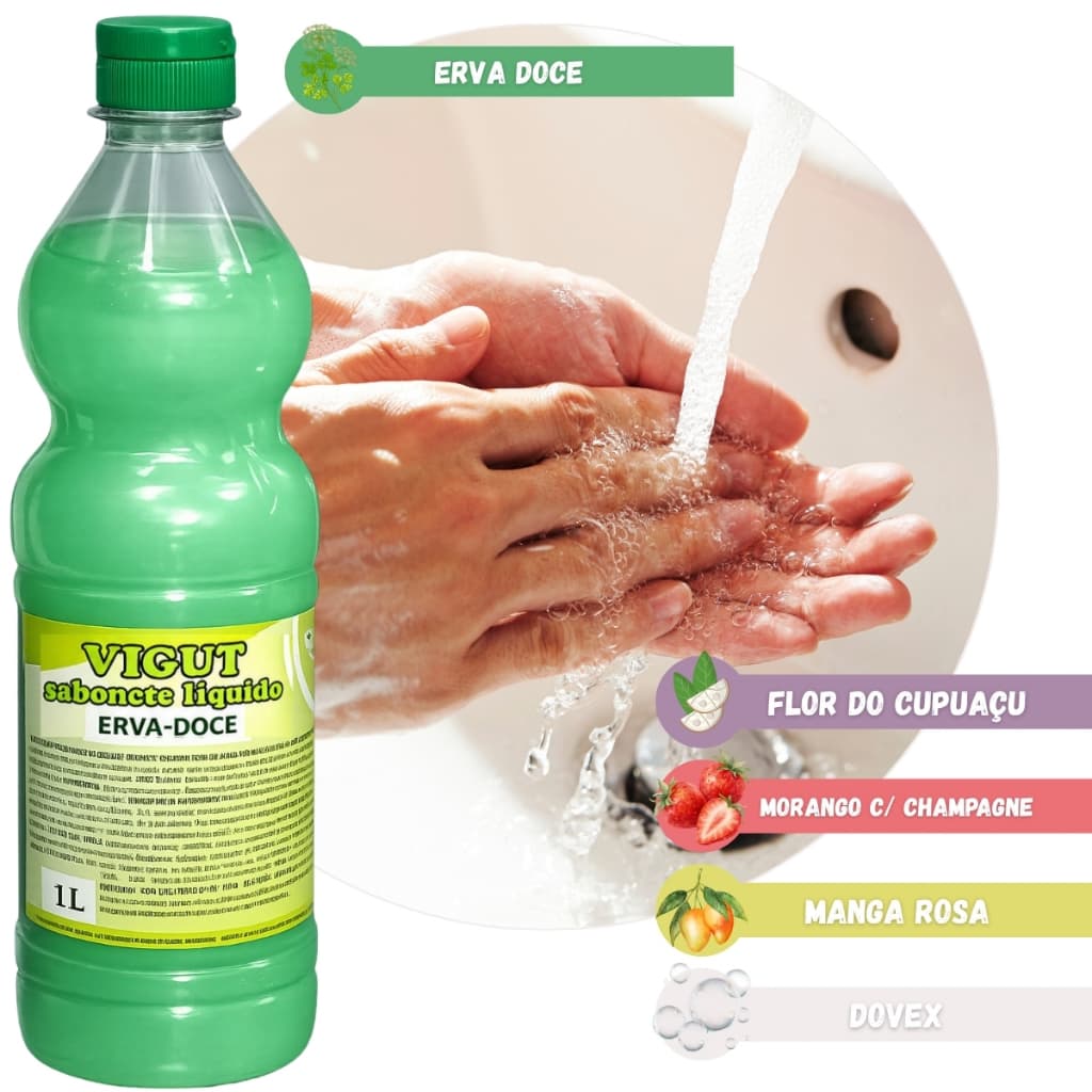 Sabonete Líquido 1 Litro Vigut Para Mãos Aroma Suave Limpeza Profunda e Alto Rendimento