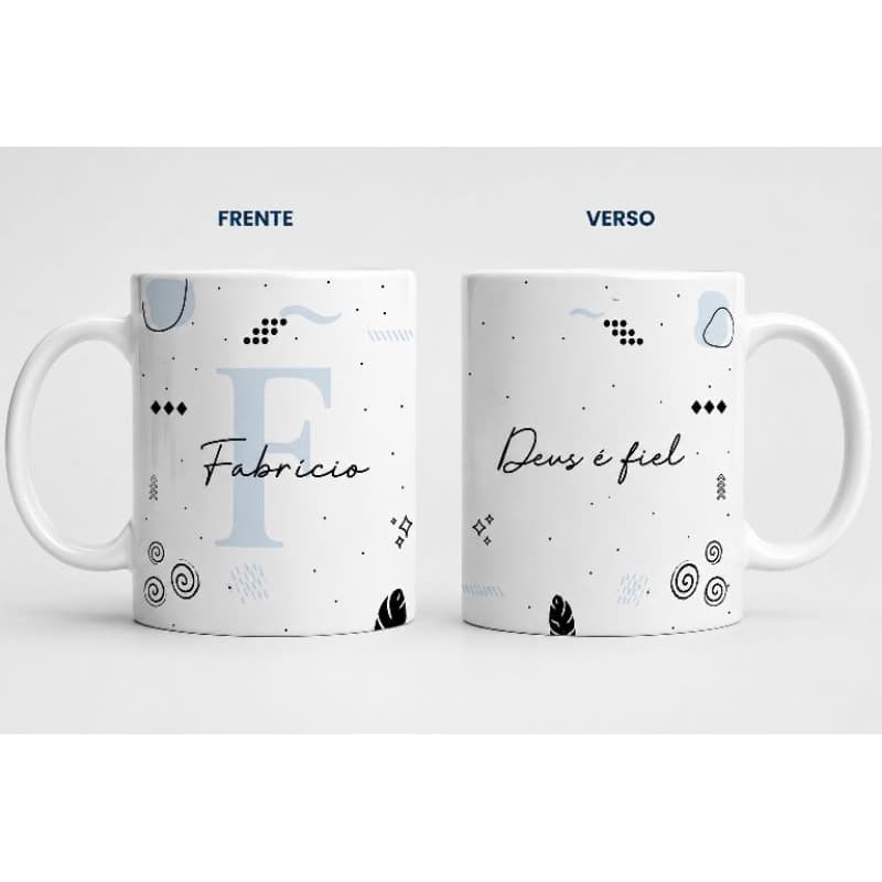 Caneca personalizada com nome e inicial / Frase Deus é fiel