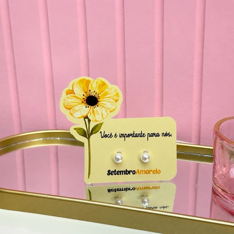 Brinde Setembro Amarelo -10 unidades Tag + Brinco Pérola