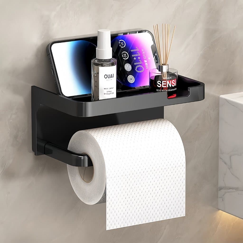 Suporte Porta Papel Higiênico Parede Adesivo Prateleira Celular Lenço Umedecido Banheiro