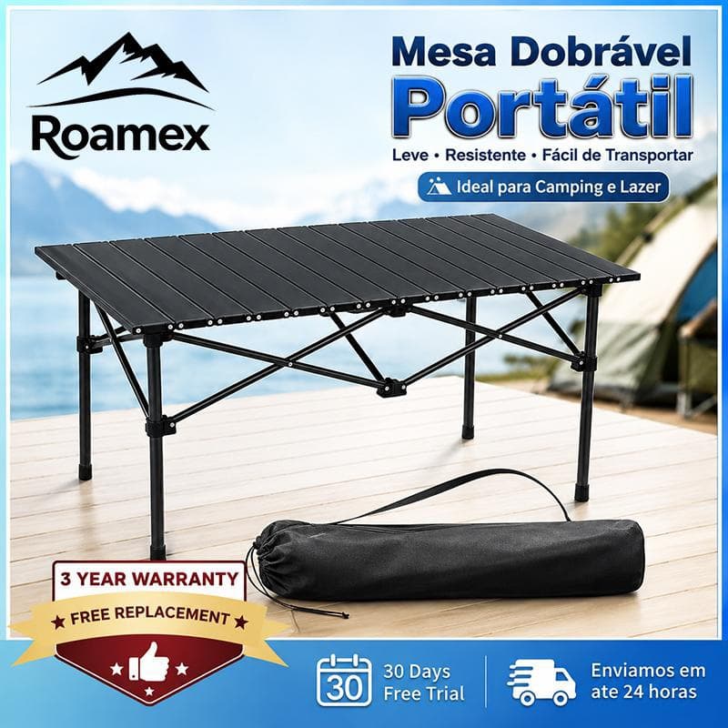 Mesa de Camping Dobrável em Aço Carbono Portátil com Bolsa de Transporte para Praia, Piquenique, Churrasco e Pesca