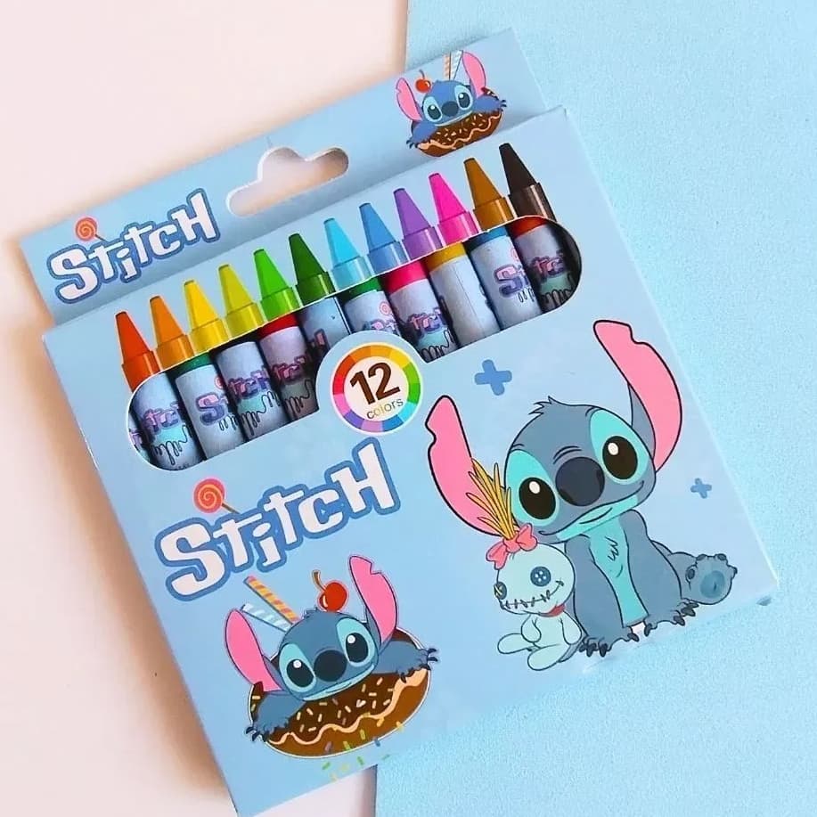 Giz De Cera 12 Cores Stitch Disney - Envio Imediato