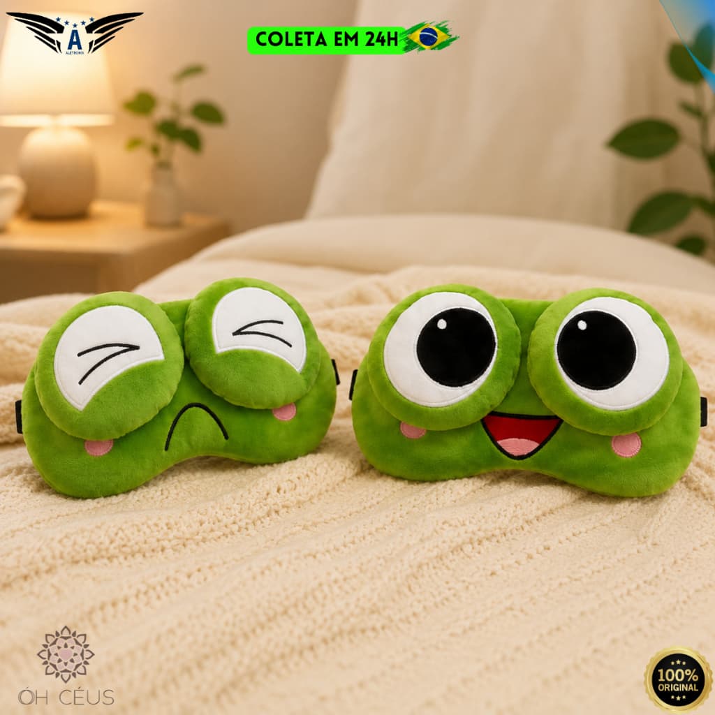Máscara De Dormir Sapo  3D Tapa Olho Divertida Confortável Bloqueia Luz Sono Relaxante Viagem