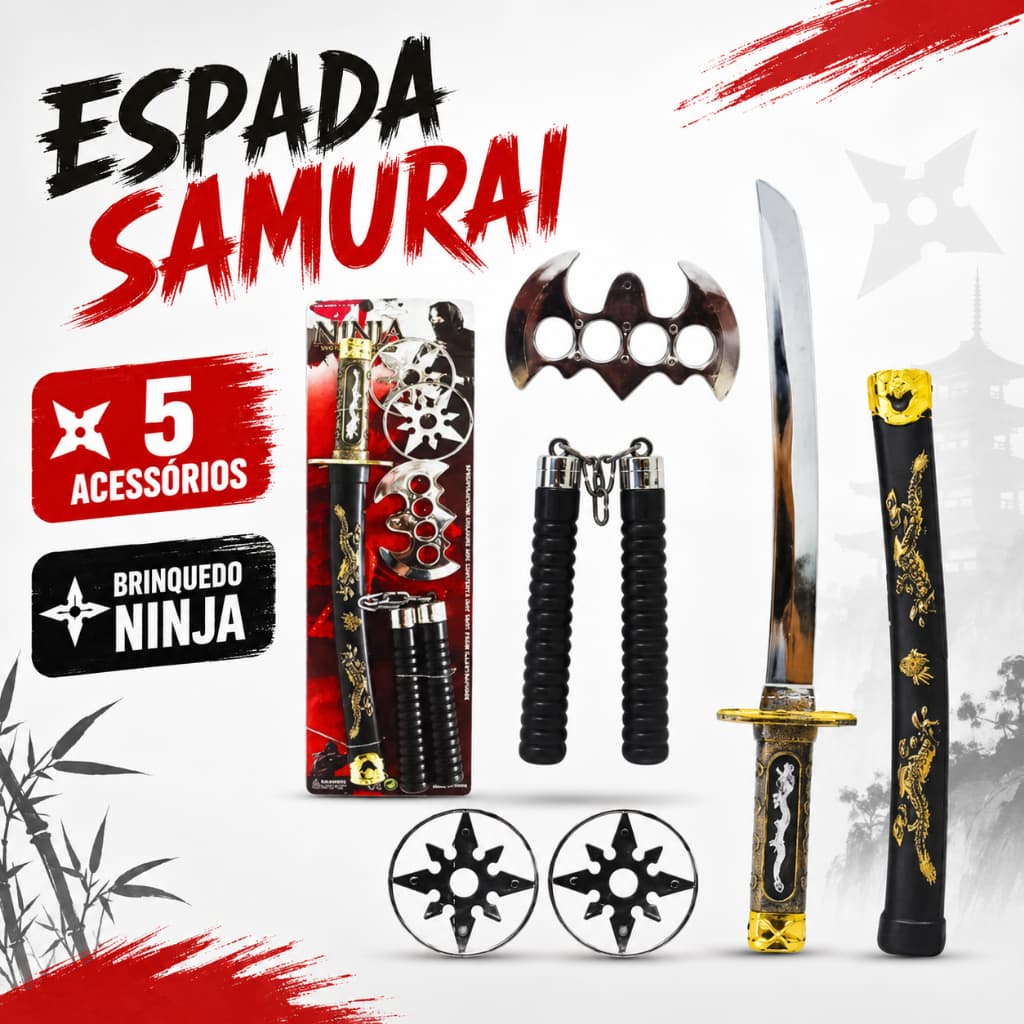 Brinquedo Samurai Espada 5 Acessórios Ninja Infantil Esp