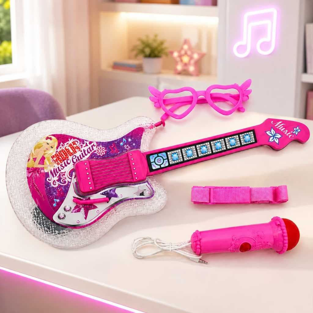 Guitarra Musical Infantil ToyKing Rockstar Mundo Pop com Microfone e Óculos Brinquedo Musical +3 Anos