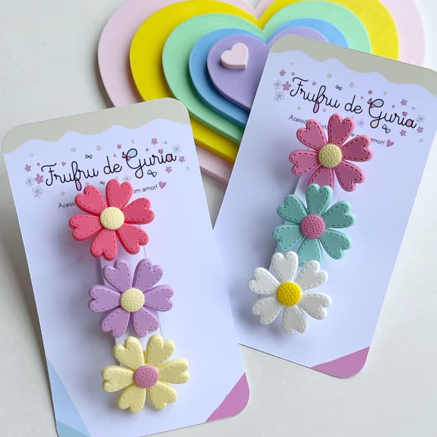 Trio de Xuxinhas Flores/Eléstico de Cabelo Flores/Acessório de cabelo Infantil Flores