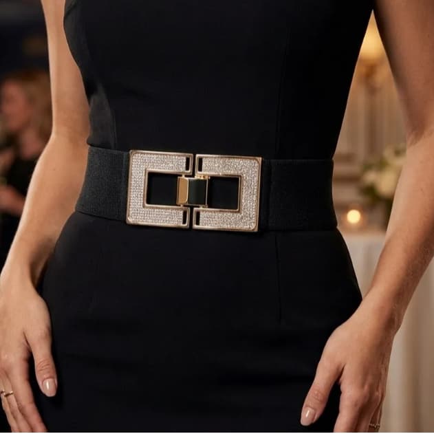 Cinto Elástico Feminino Ajustável Fivela Strass Fecho de Encaixe Acessório Vestido