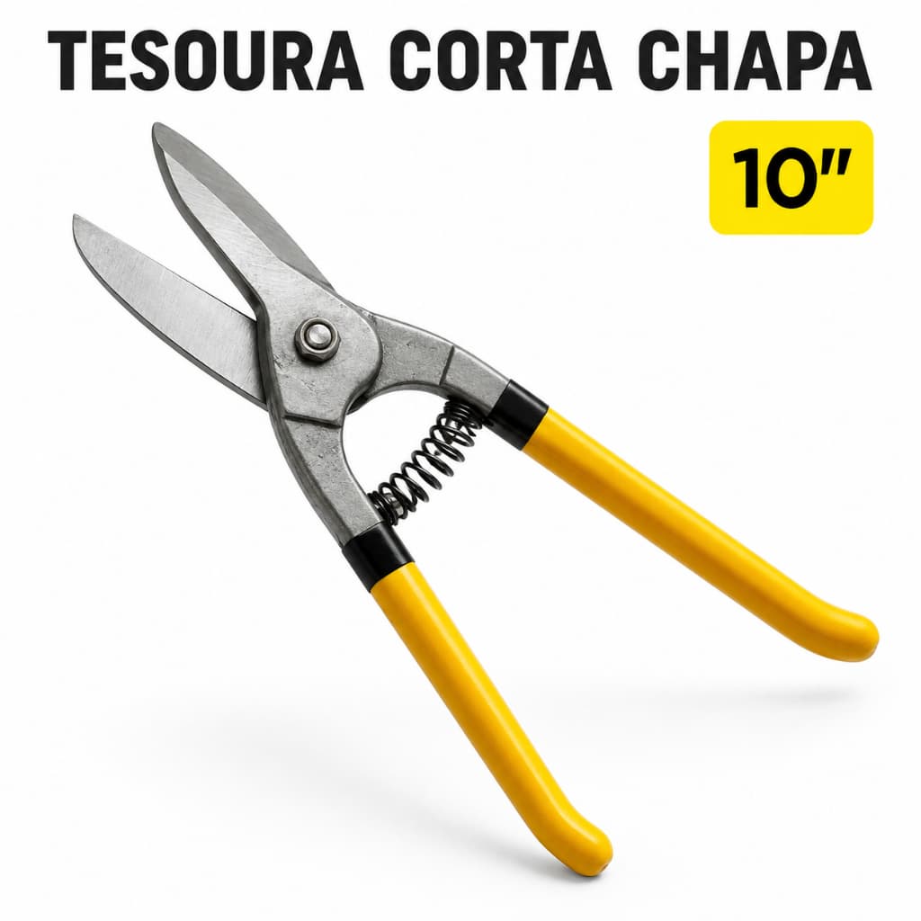 Tesoura Corta Chapa 10 Pol FBG Aço Cromo Vanádio Cabo Emborrachado Profissional