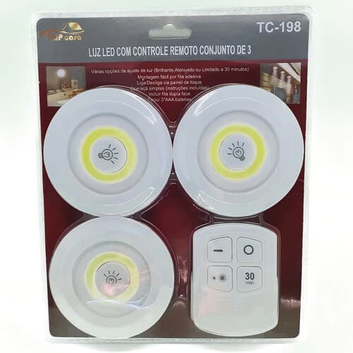 Kit 3 Luminárias Spot Led Sem Fio Com Controle Remoto