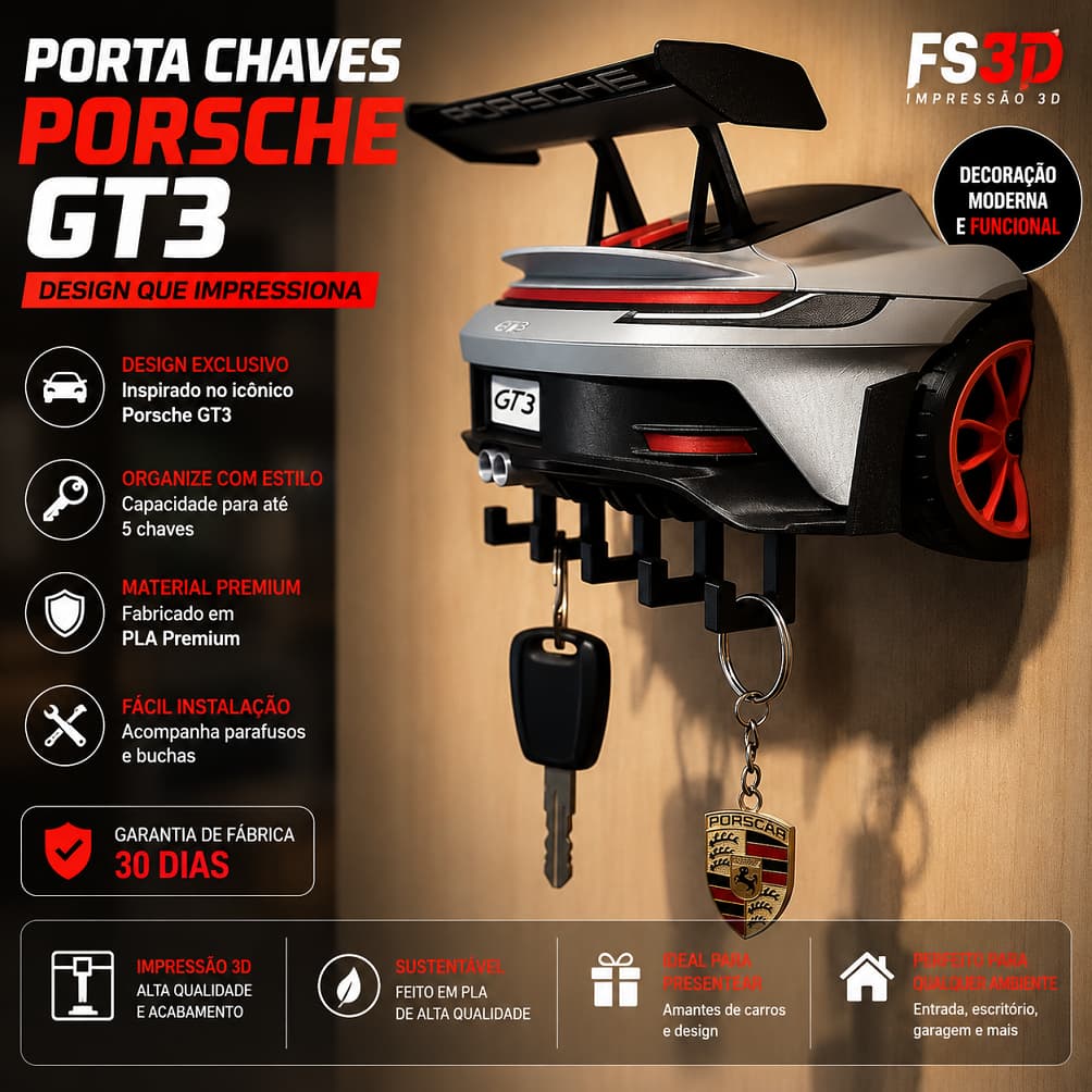 Porta Chaves Chaveiro Porsche 911 Gt3 Rs Luxo Personalizado