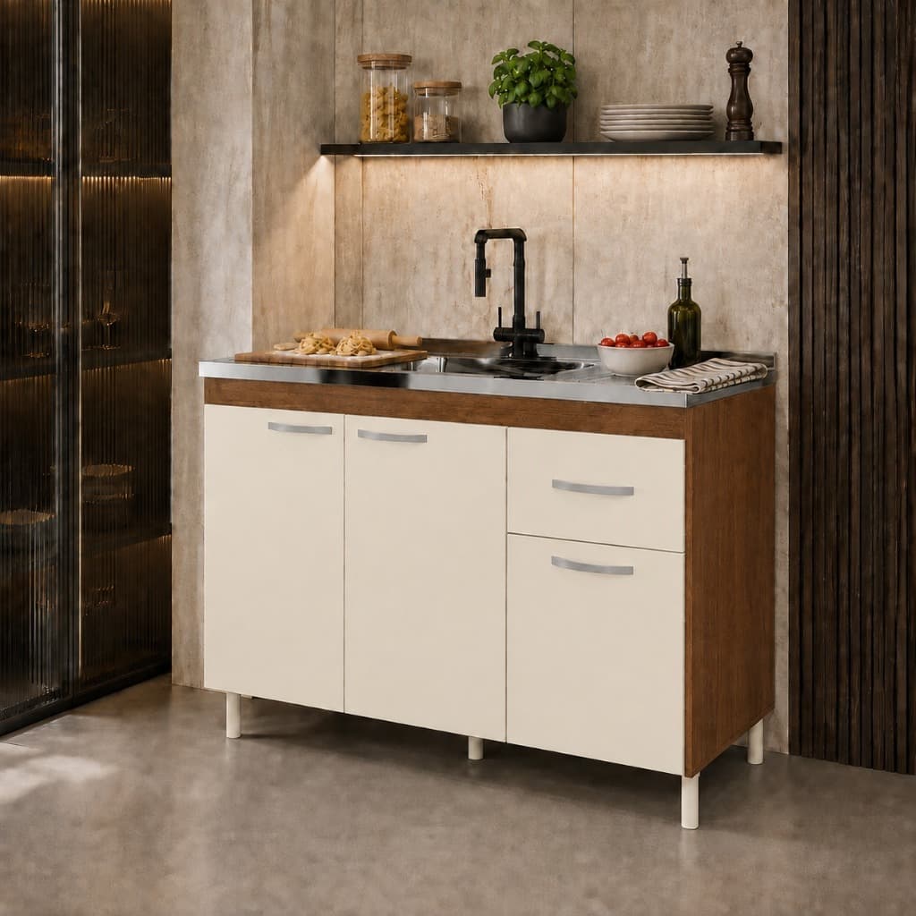 ENVIO FULL - BALCÃO ARMARIO PARA PIA DE COZINHA 120CM SEM TAMPO RAVENA