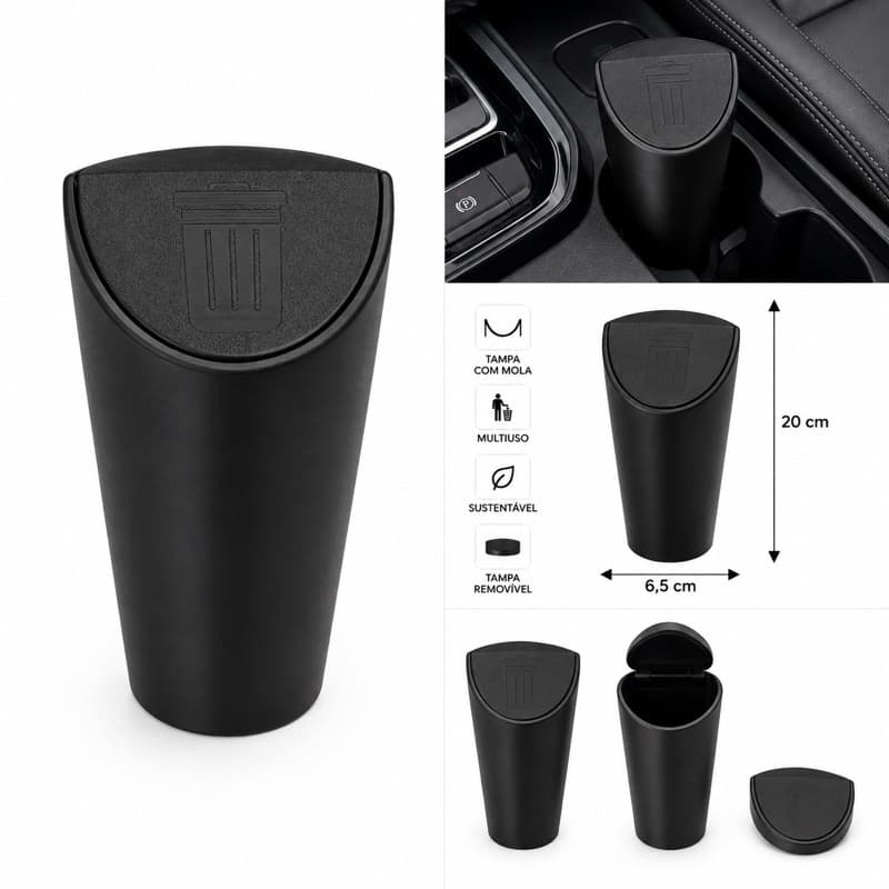 Lixeira para carro Automotiva com Tampa Encaixe Porta Copos Lixo Carro Uber