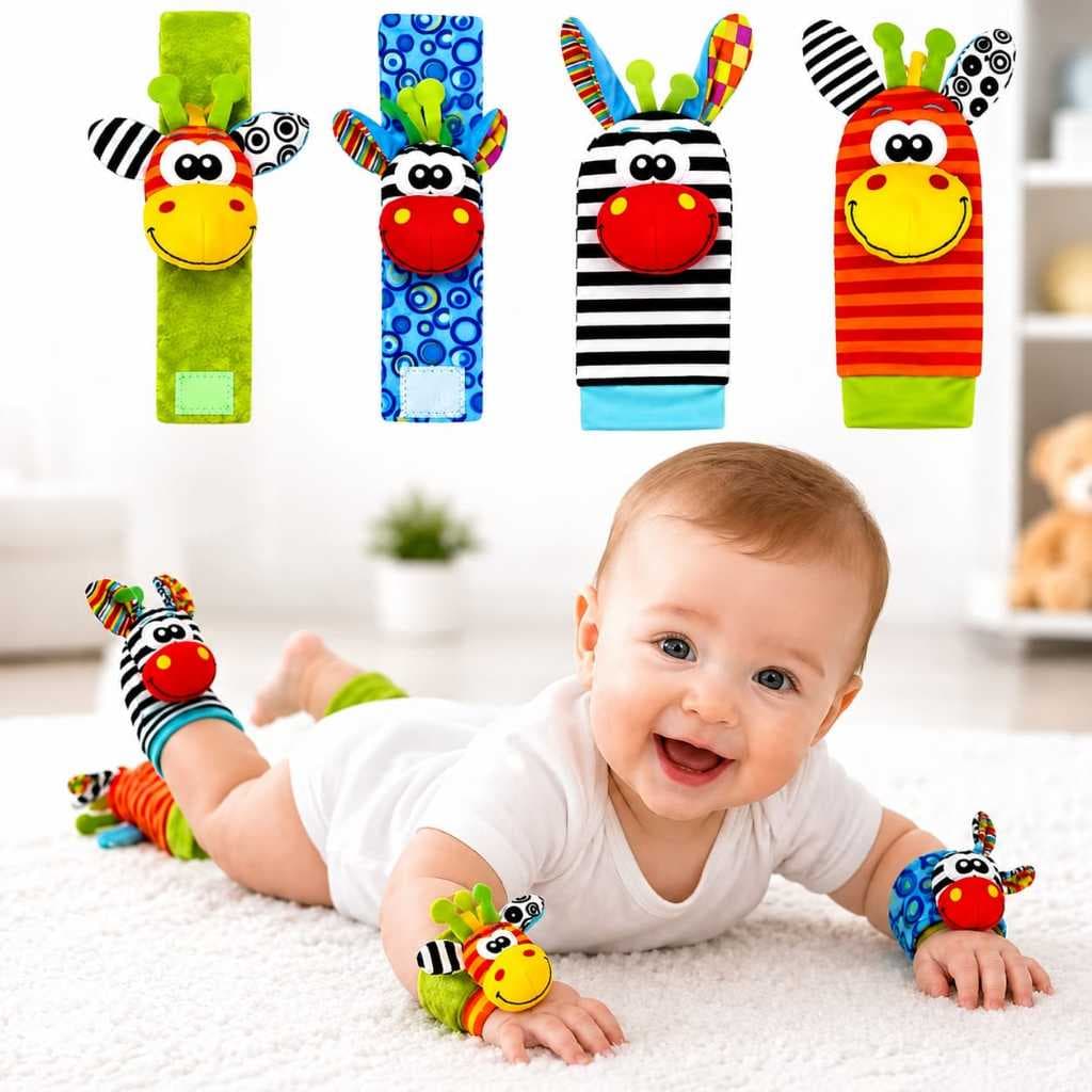 Kit Sozzy Meias E Pulseiras Com Chocalhos Envio em 24 Hrs Estimula Coordenação Motora Bebê Sensorial