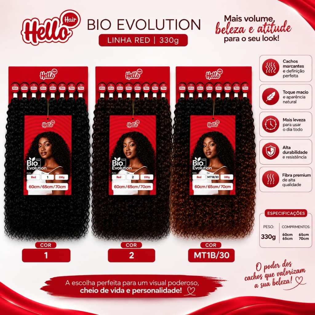 Cabelo Tela Cacheado Bio Fibra Red Hello Hair Bio evolution Mega Hair Entrelace