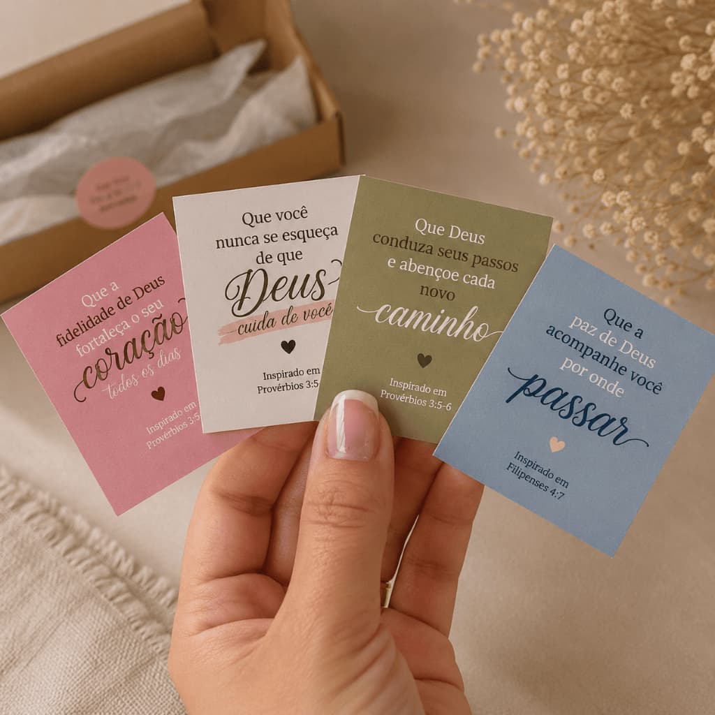 Mini Cartões com Versículos Bíblicos - Brinde Mimo para Cliente com Frases Inspiradas na Biblia
