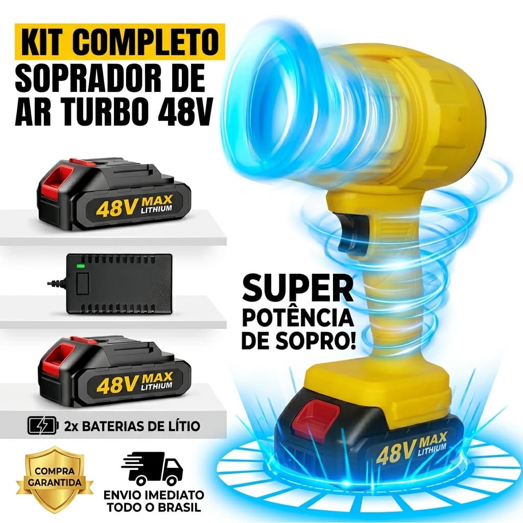 Soprador De Ar Turbo A Bateria 48V Com 2 Baterias Carregador Soprador Para Limpeza Bivolt
