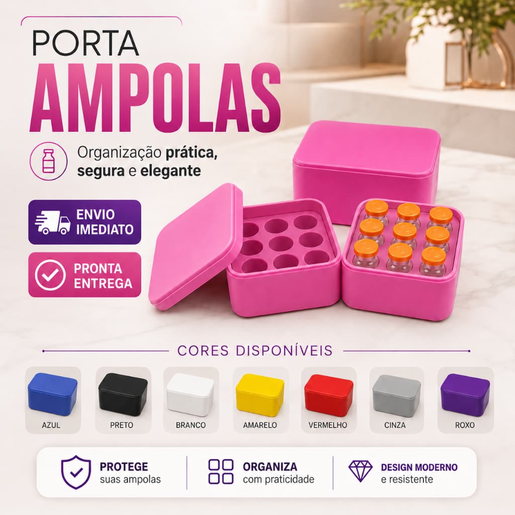 Porta Ampolas 3ml 5ml p/ 9 unidades Estojo Tirze TG Organizador Forte e Seguro p/ Transporte Geladeira + Brinde
