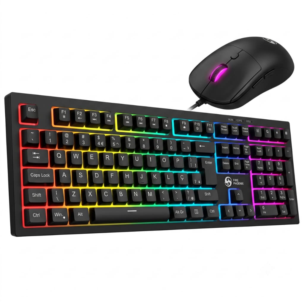 Kit Teclado e Mouse Gamer Com Fio Membrana Semi Mecânico  LED RGB ABNT2 Anti Ghosting USB PC Notebook Escritório