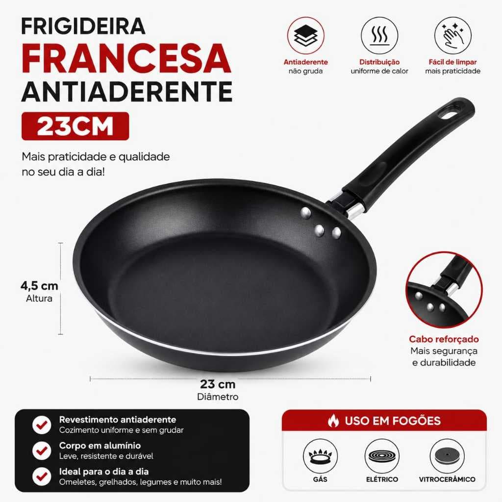 Frigideira Francesa Antiaderente Preta 23cm