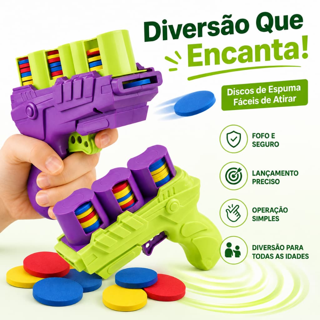 Pistola de Discos de Espuma Infantil 27 Discos | Lançador Manual, Reutilizável e Seguro