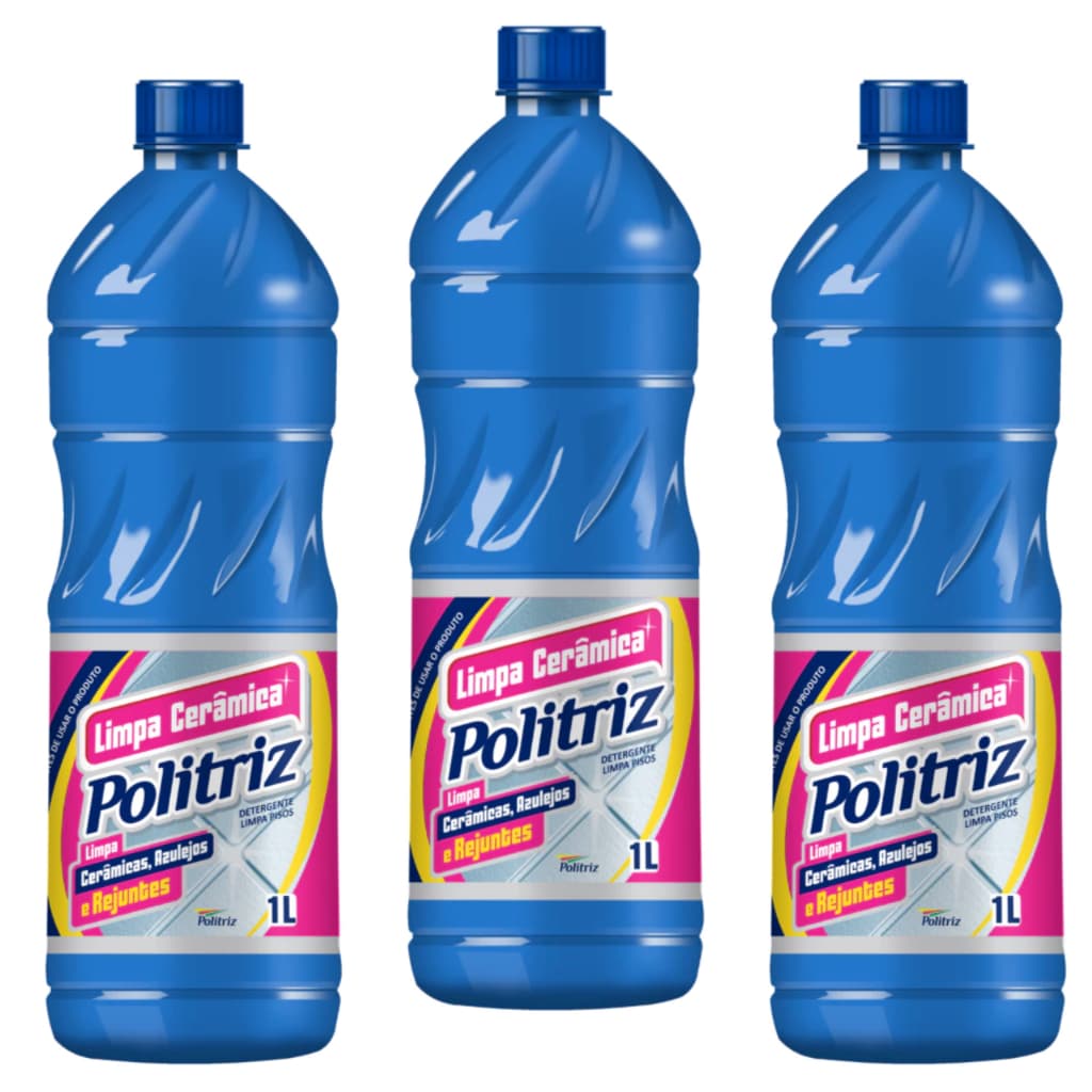 Kit Com 3 Limpa Cerâmica Azulejos Rejunte embalagem Azul 1 Litro politriz