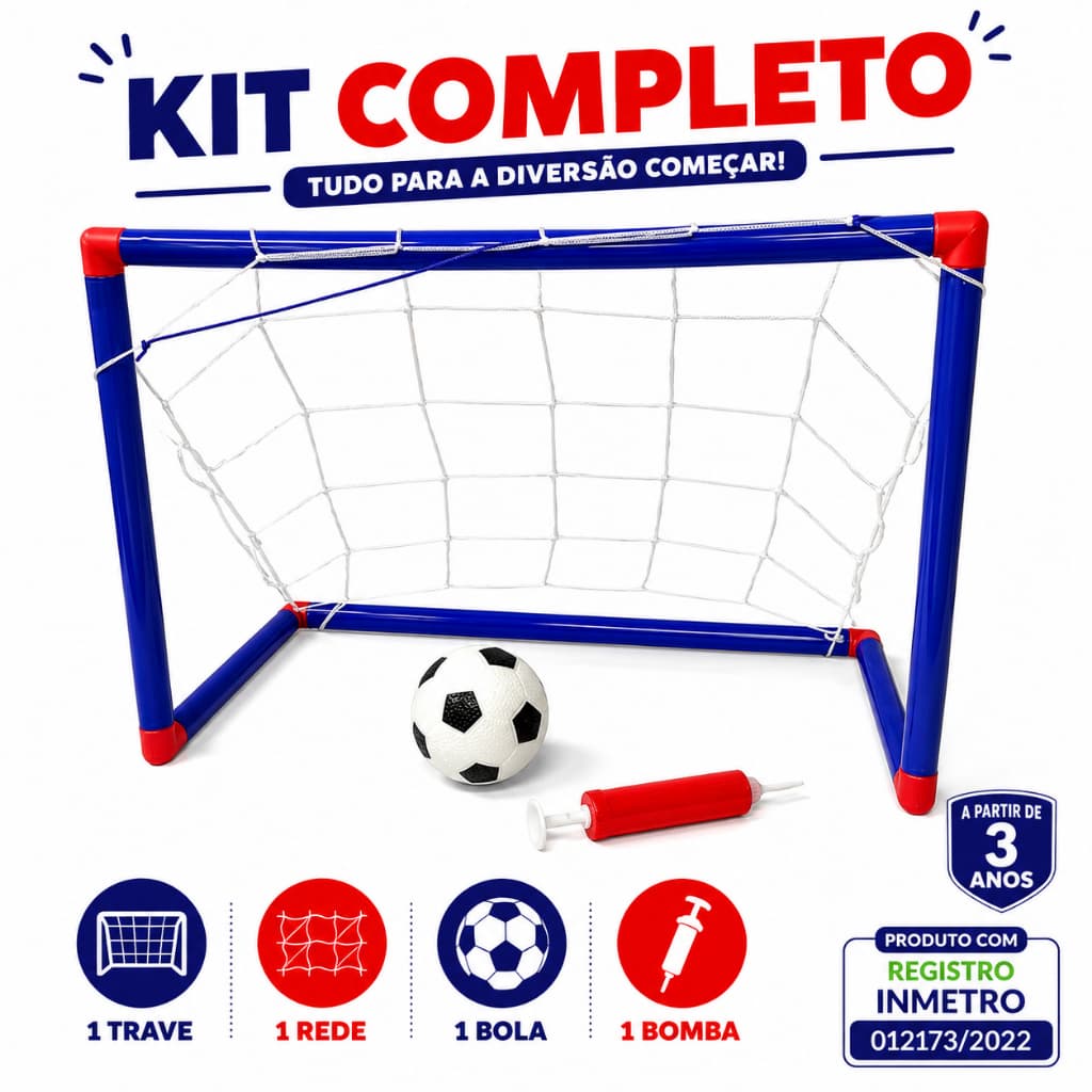 Trave de Futebol Infantil Mini Trave 50cm Golzinho com Bola e Bomba Kit Futebol Brinquedo Infantil Desmontável