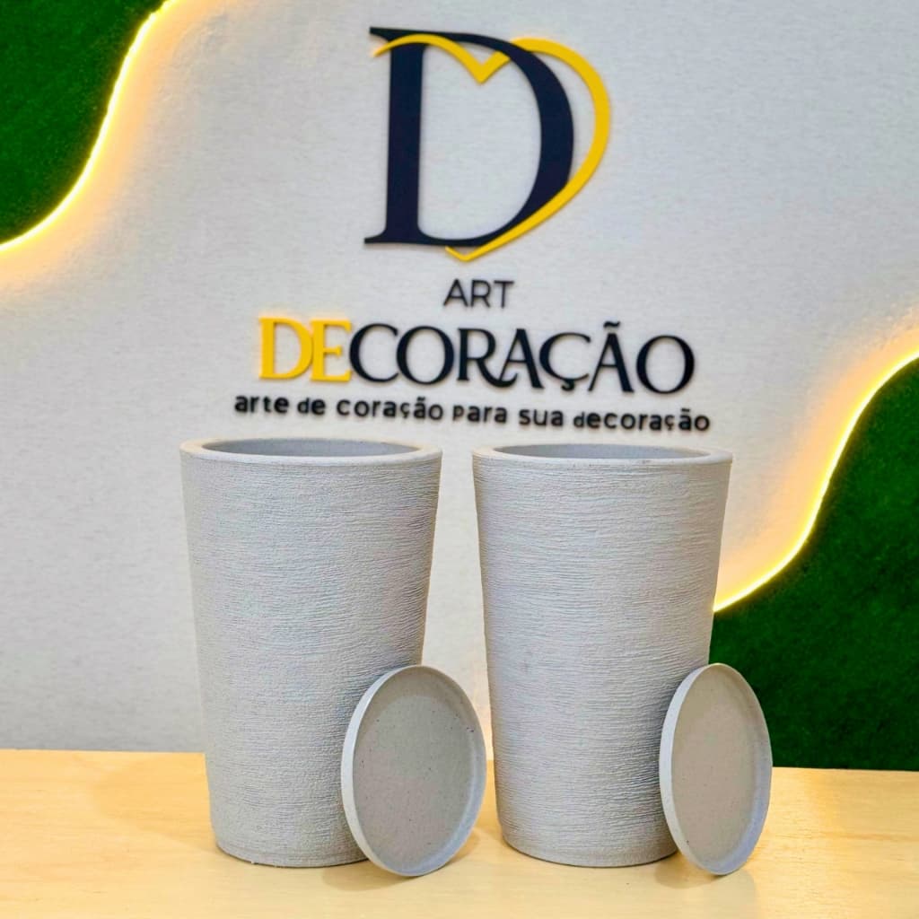 Kit 2 Vasos Médio Decorativos para Plantas Polietileno Coluna Cone Redondo Grafiato M