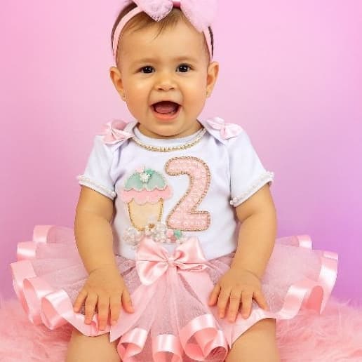 Fantasia Cupcake Bebe Aniversário  Body Algodão saia tule com cetim menina