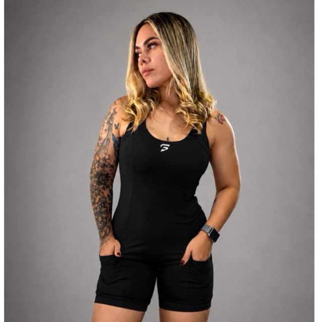Macaquinho Fitness Feminino e poliamida com Bolso e Bojo Removível – Alta Compressão