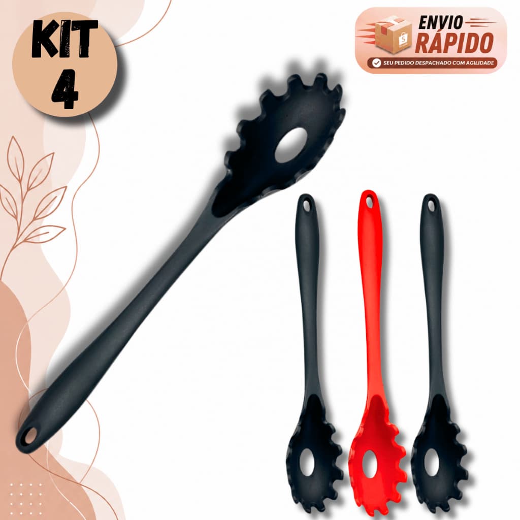 Kit Pegador De Macarrão Em Silicone Alta Qualidade Servir Massas Utensílios De Cozinha Resistente 28cm