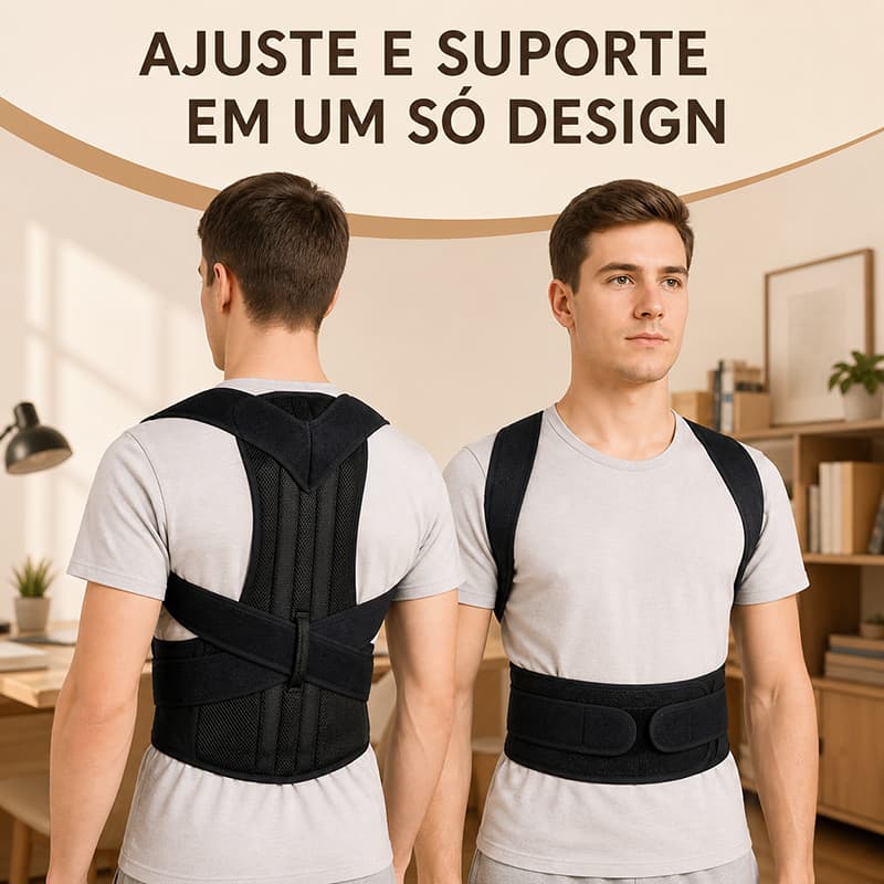 Corretor Postural Ajustável com Faixas Cruzadas, Suporte para Coluna e Tecido Respirável para Trabalho, Treino e Rotina