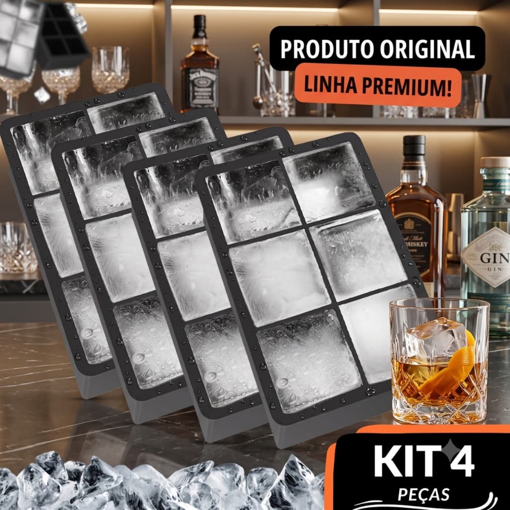 Conjunto 4 Formas de Gelo Silicone 6 Cavidades Silicone 6 Cubos Flexível Drinks Whisky Chocolate Gelatina