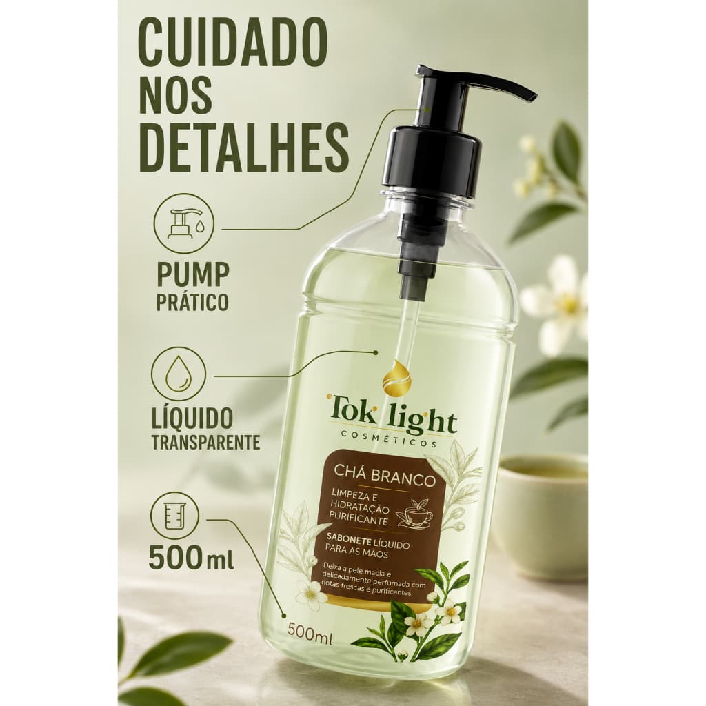 Sabonete Líquido Tok Light Chá Branco 500ml Hidratante Perfumado Aroma Suave Relaxante