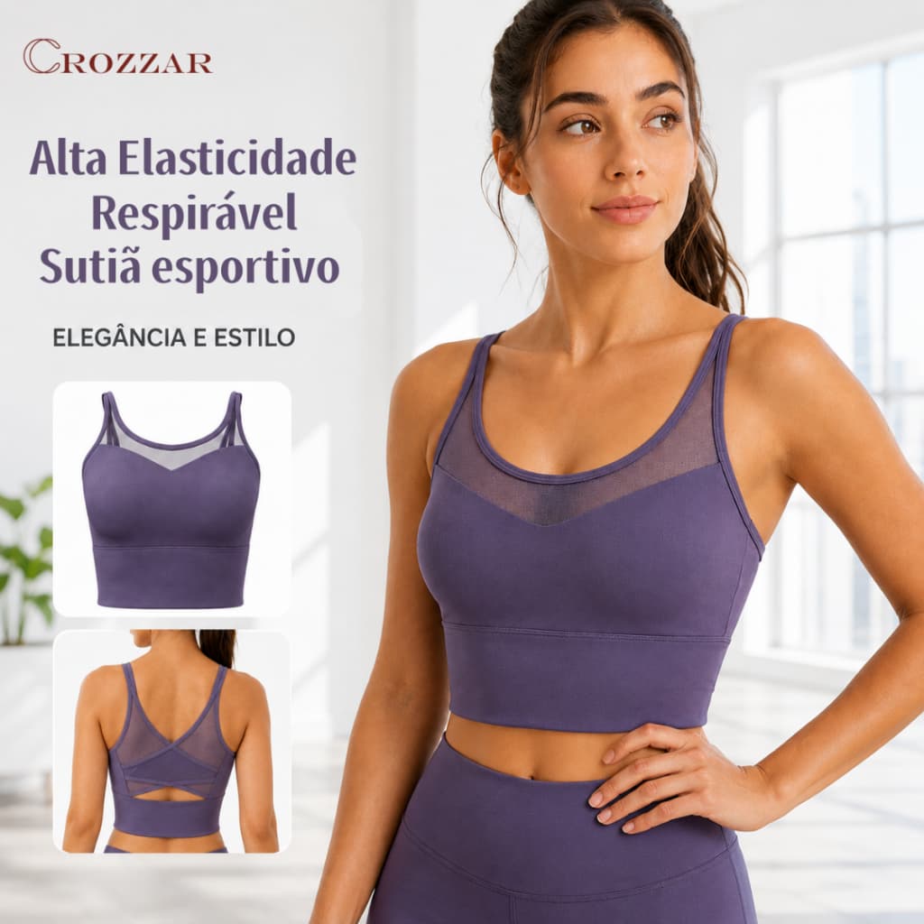 Top Cropped Top Esportivo Alça Fina Com Tira Removível,Sutiã de Academia Modelador Anti Impacto,Regata Fitness Respiráve